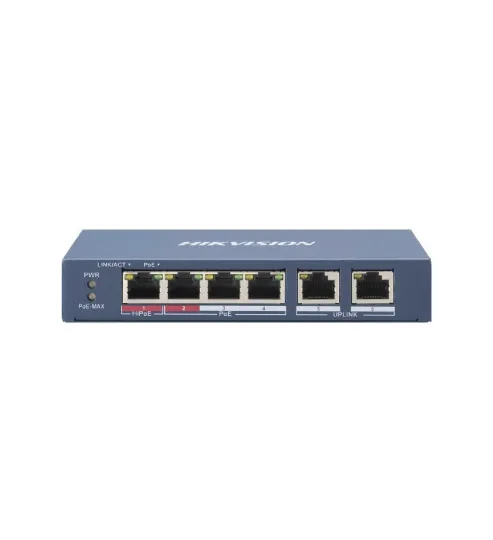 SWITCH HIKVISION NO ADMINISTRABLE 4 PUERTOS POE (1 PUERTO HI POE)  + 2 PUERTOS UPLINK